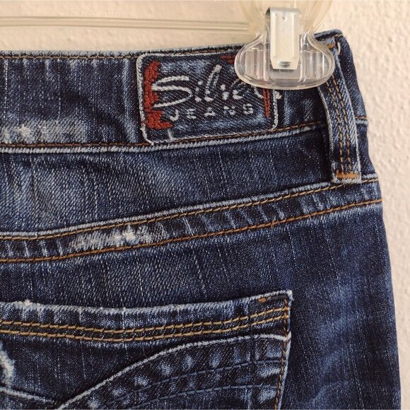 Silver Jean Womens 26 X 33 Eden Flare Leg Deconstructed Distressed Dark Wash - Picture 6 of 8